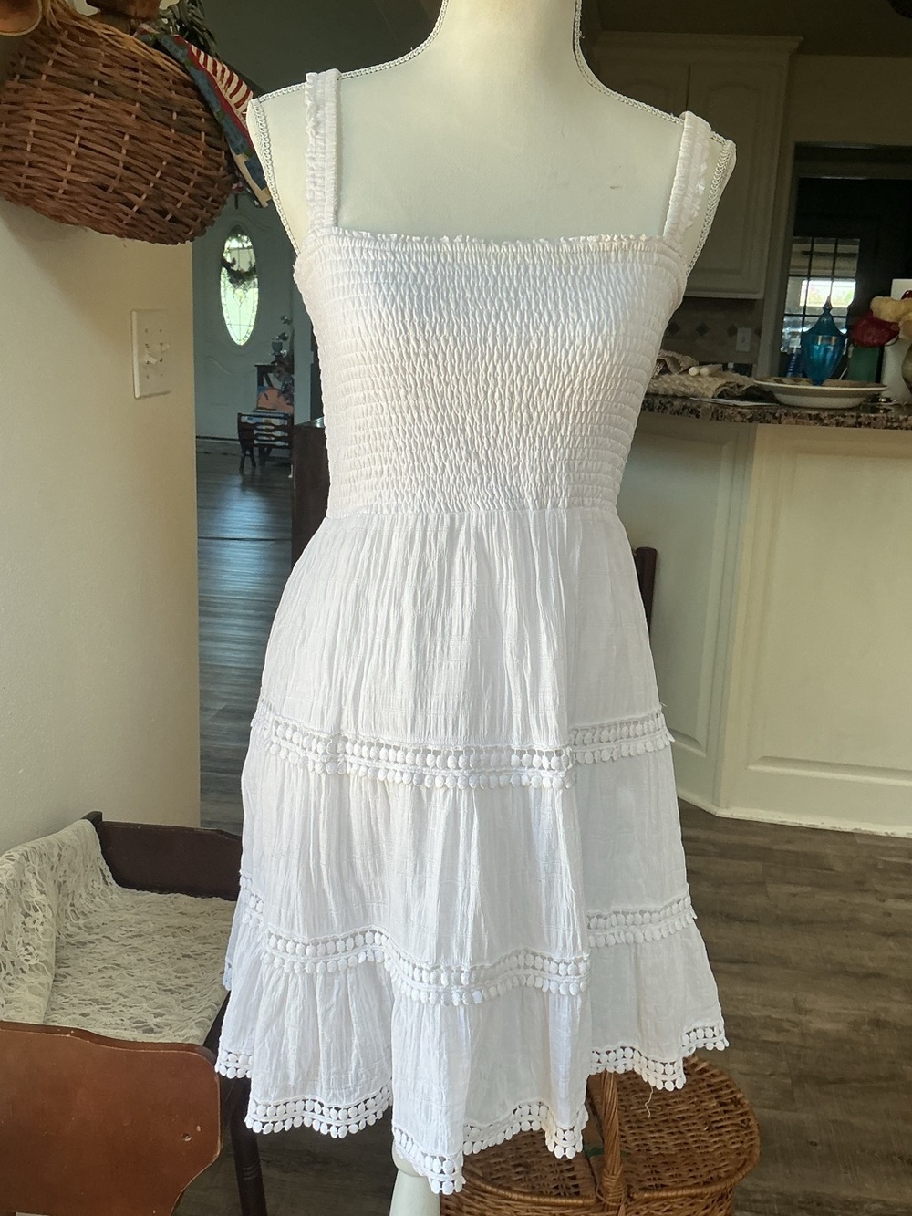 Steve Madden Women's White Smocked Sundress cotton size M